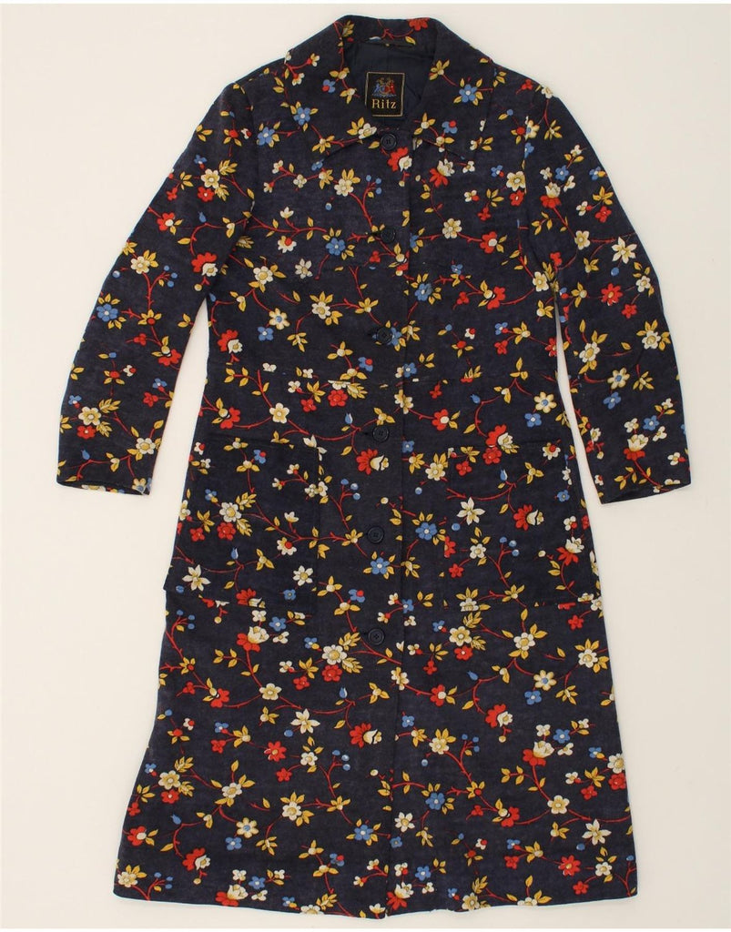 VINTAGE Womens Overcoat IT 48 XL Navy Blue Floral | Vintage Vintage | Thrift | Second-Hand Vintage | Used Clothing | Messina Hembry 