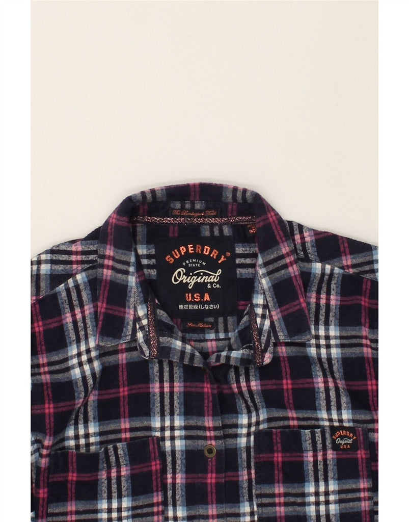 SUPERDRY Womens Flannel Shirt UK 14 Medium Navy Blue Check Cotton | Vintage Superdry | Thrift | Second-Hand Superdry | Used Clothing | Messina Hembry 