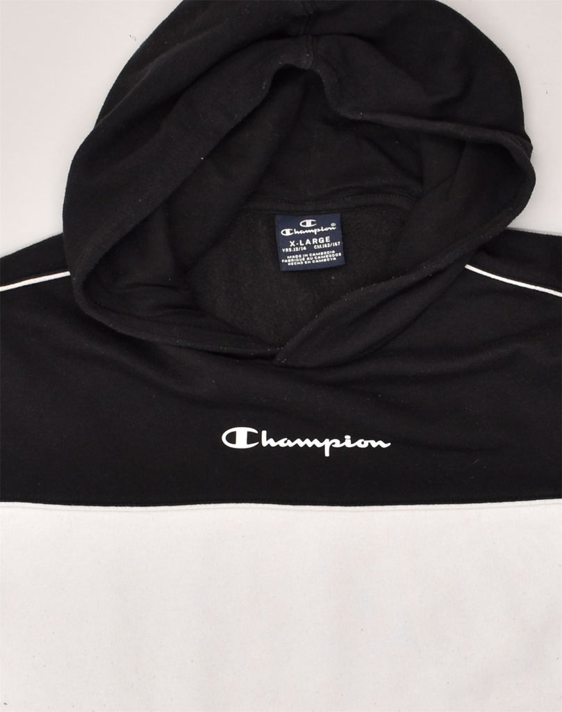 CHAMPION Boys Hoodie Jumper 13-14 Years XL White Colourblock | Vintage Champion | Thrift | Second-Hand Champion | Used Clothing | Messina Hembry 