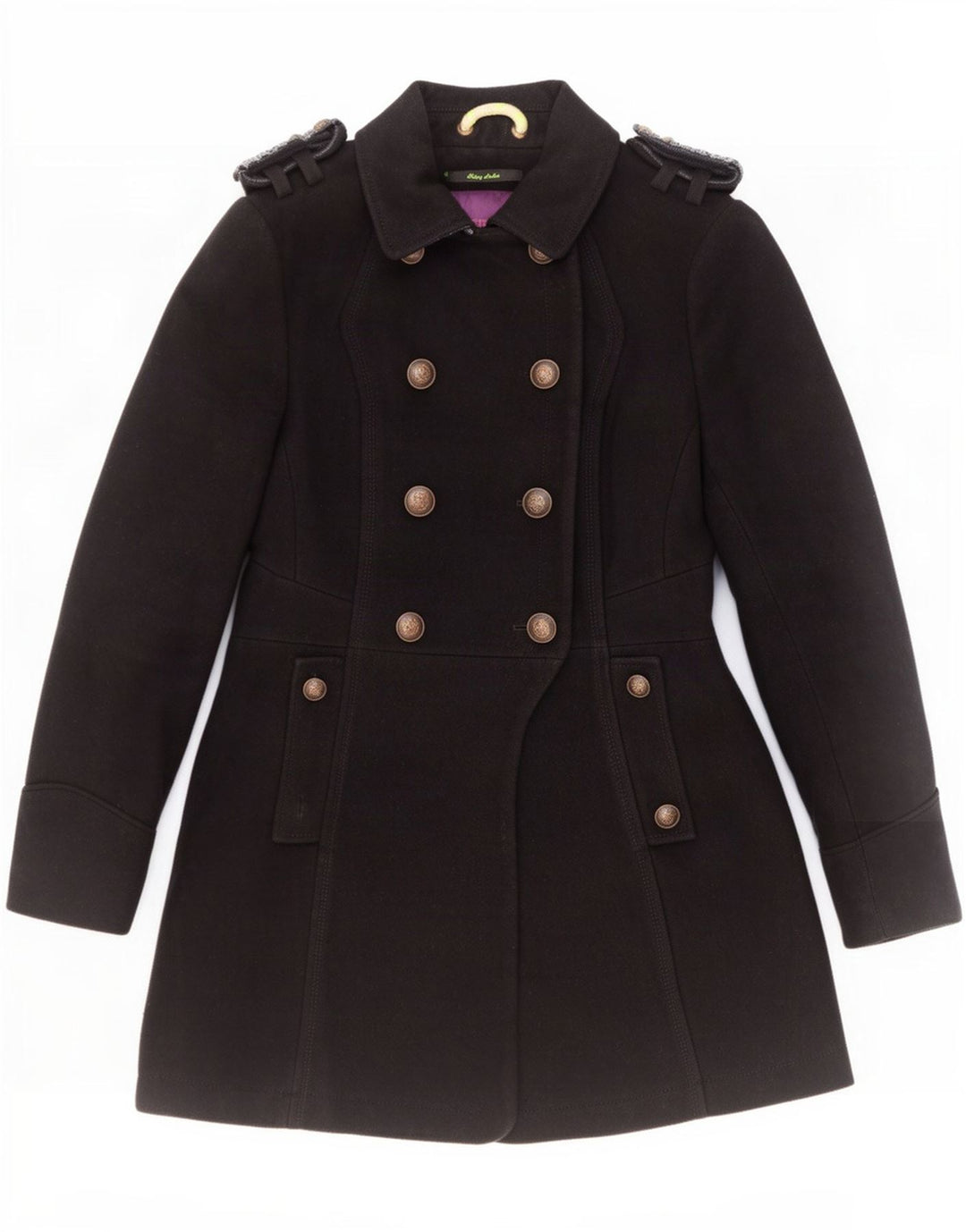 Superdry Womens Military Double Breasted Coat UK 10 Small Black Wool