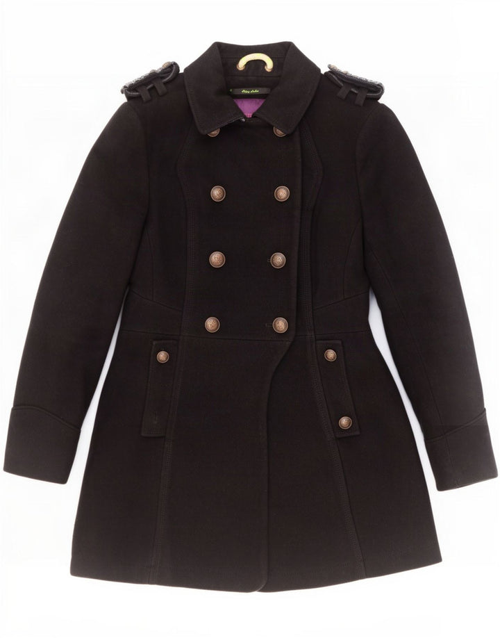 Superdry Womens Military Double Breasted Coat UK 10 Small Black Wool