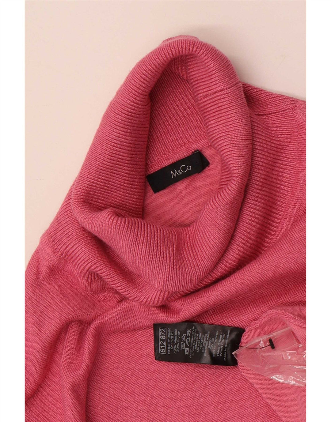 M&Co Womens Roll Neck Jumper Sweater UK 16 Large Pink Viscose