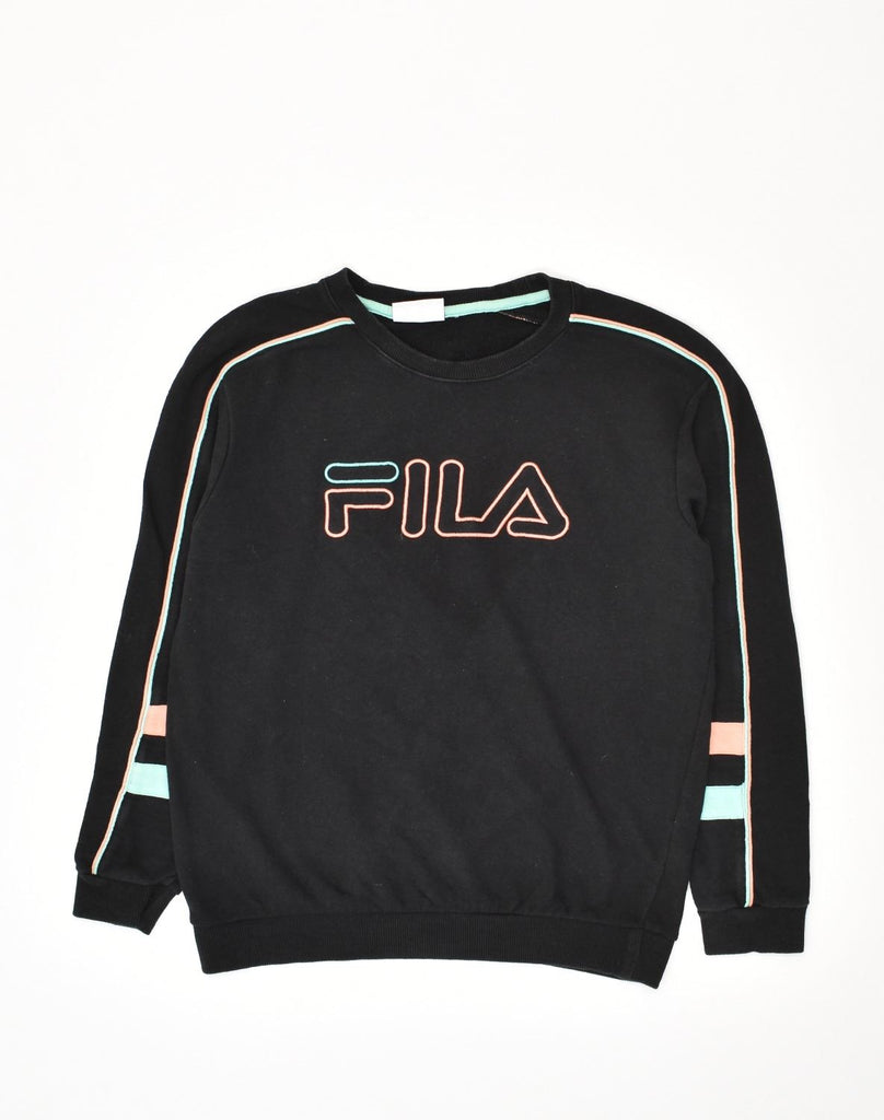 FILA Womens Graphic Sweatshirt Jumper UK 18 XL Black Cotton | Vintage Fila | Thrift | Second-Hand Fila | Used Clothing | Messina Hembry 