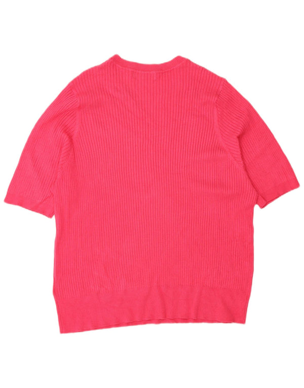 Marks & Spencer Womens Short Sleeve Boat Neck Jumper Sweater UK 24 4XL Pink