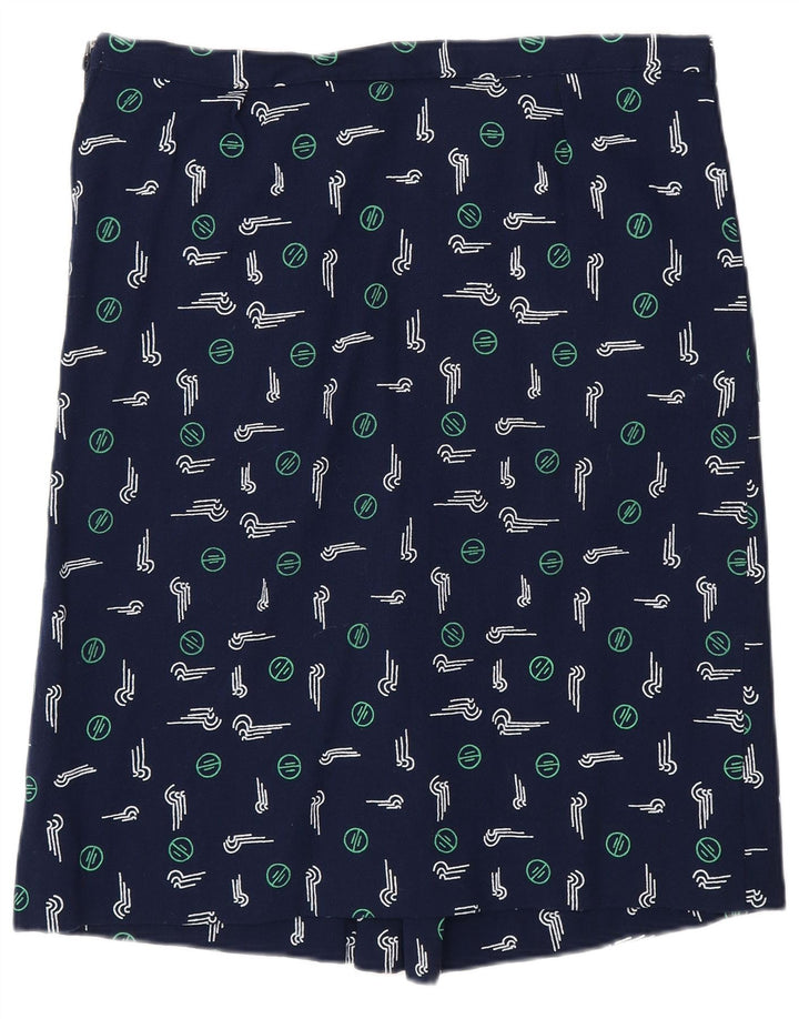 Vintage Womens Abstract Pattern Midi Skirt Large W32 Navy Blue