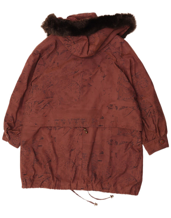 Vintage Womens Hooded Oversized Windbreaker Coat UK 16 Large Brown Floral