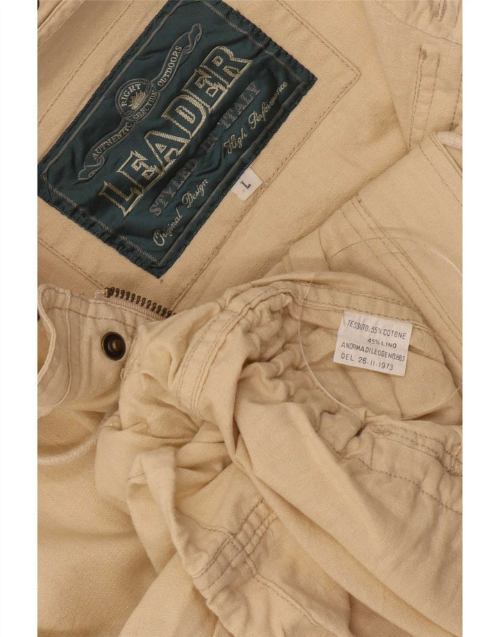 Leader Mens Hooded Utility Jacket UK 40 Large Beige Cotton