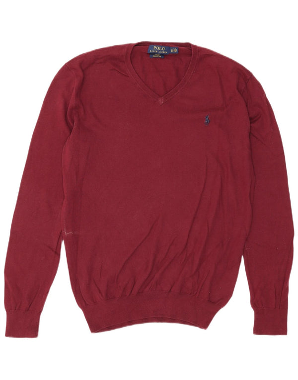 Polo Ralph Lauren Mens Slim Fit V-Neck Jumper Sweater Small Burgundy Cotton