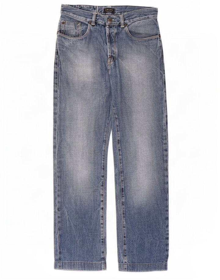 Belfe Mens Straight Jeans W33 L28 Blue Cotton
