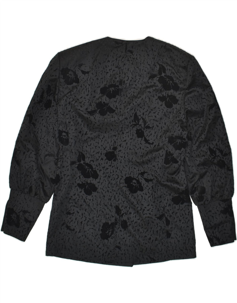 VINTAGE Womens 3 Button Blazer Jacket UK 12 Medium Black Floral | Vintage Vintage | Thrift | Second-Hand Vintage | Used Clothing | Messina Hembry 