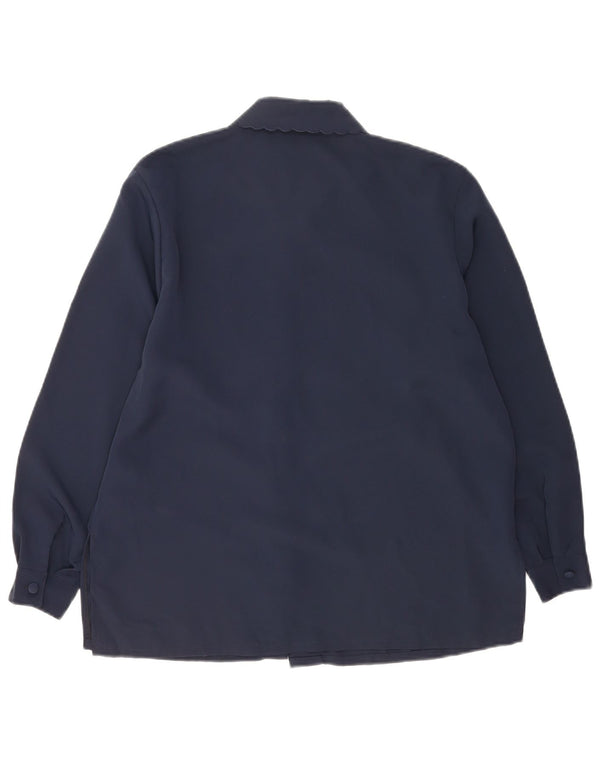 Vintage Womens Shirt Blouse UK 14 Medium Navy Blue Floral