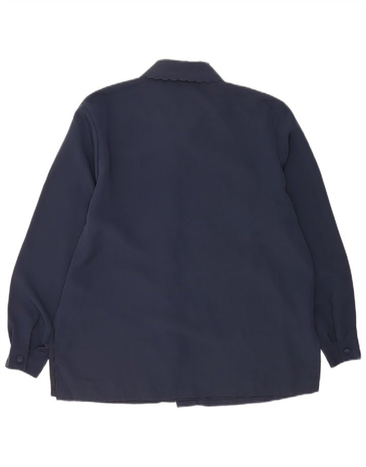 Vintage Womens Shirt Blouse UK 14 Medium Navy Blue Floral