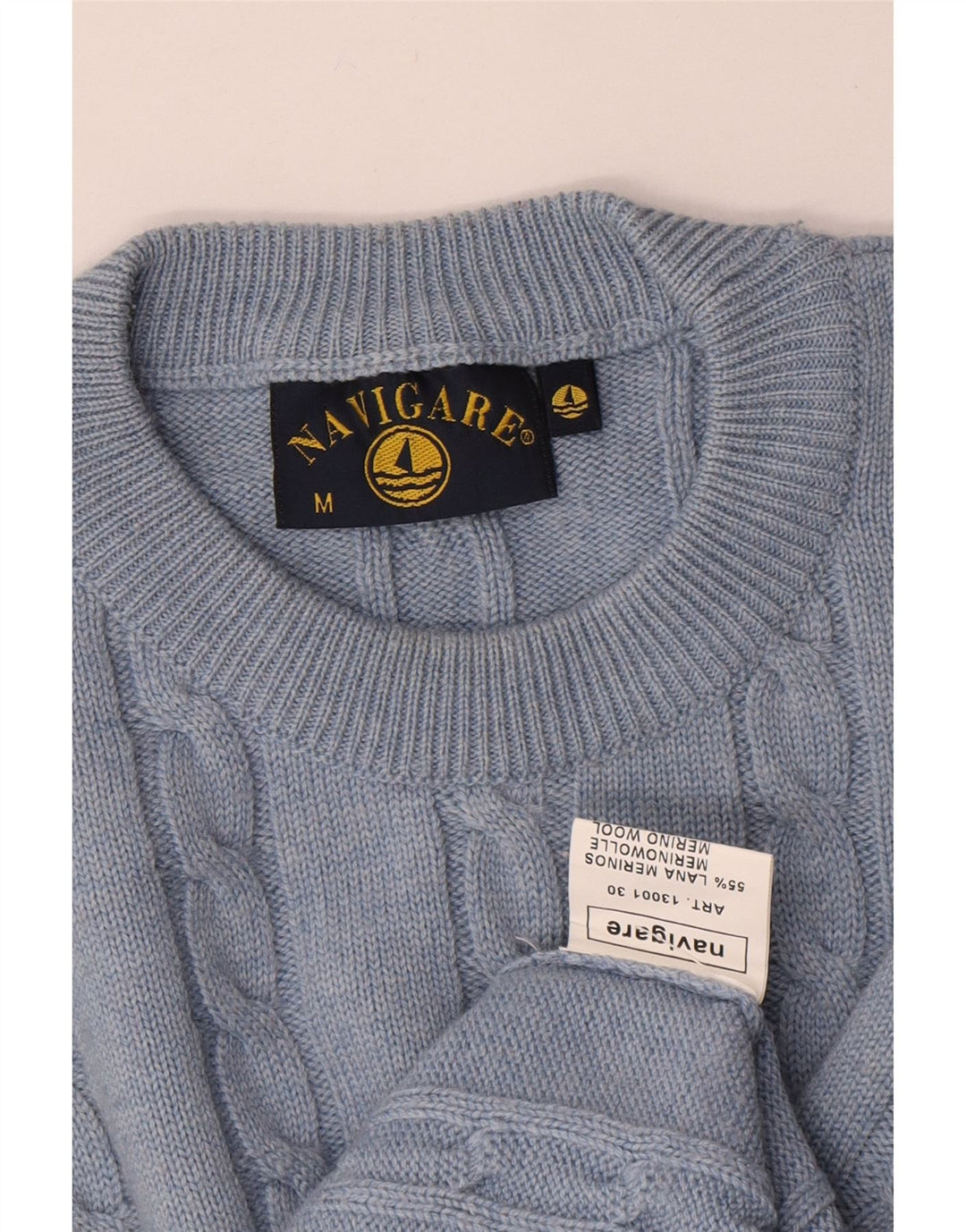 Navigare Mens Crew Neck Jumper Sweater Medium Blue Merino Wool