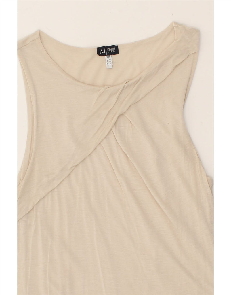 ARMANI Womens Slim Sleeveless Blouse Top EU 44 XL Beige | Vintage Armani | Thrift | Second-Hand Armani | Used Clothing | Messina Hembry 