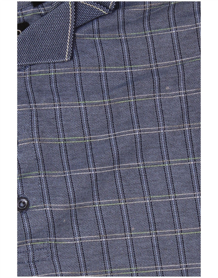 IZOD Mens Polo Shirt Large Blue Check Cotton