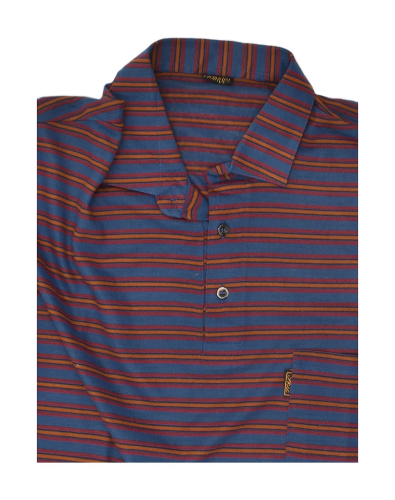 VINTAGE Mens Polo Shirt Large Blue Striped Polyester | Vintage Vintage | Thrift | Second-Hand Vintage | Used Clothing | Messina Hembry 