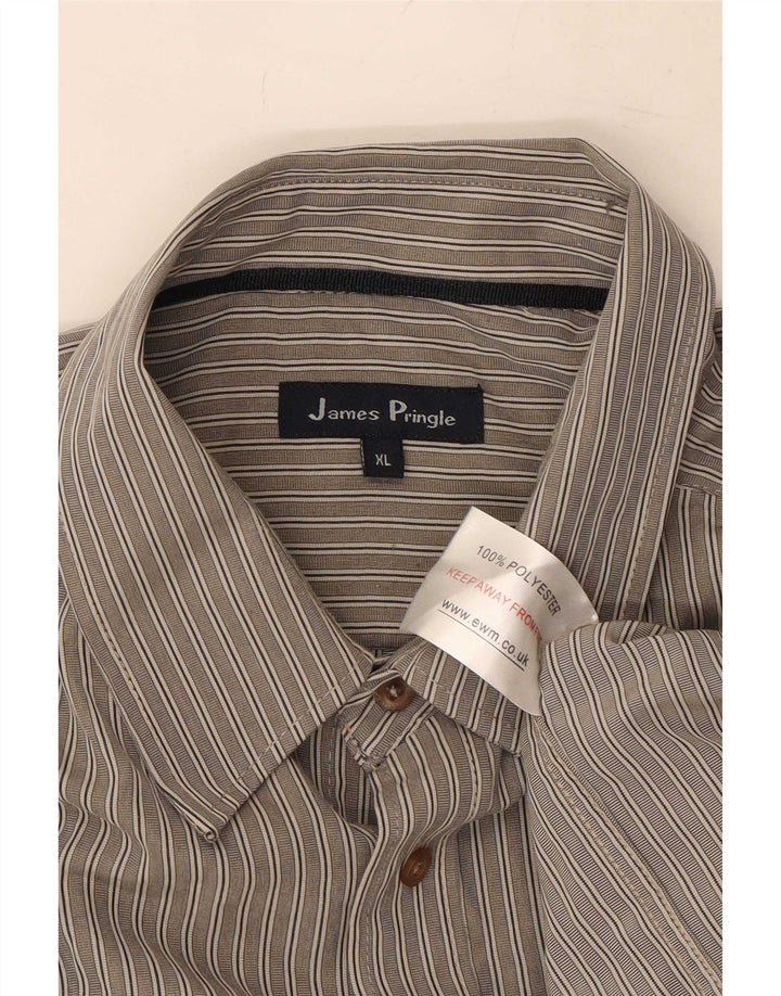 James Pringle Mens Shirt XL Grey Pinstripe Polyester