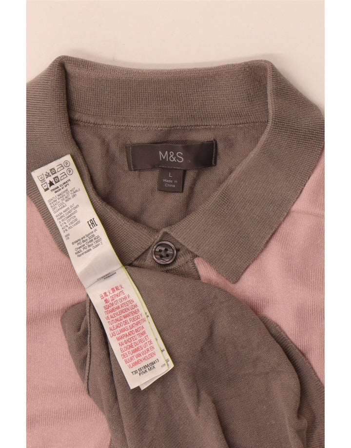Marks & Spencer Mens Short Sleeve Shirt Large Pink Colourblock Cotton