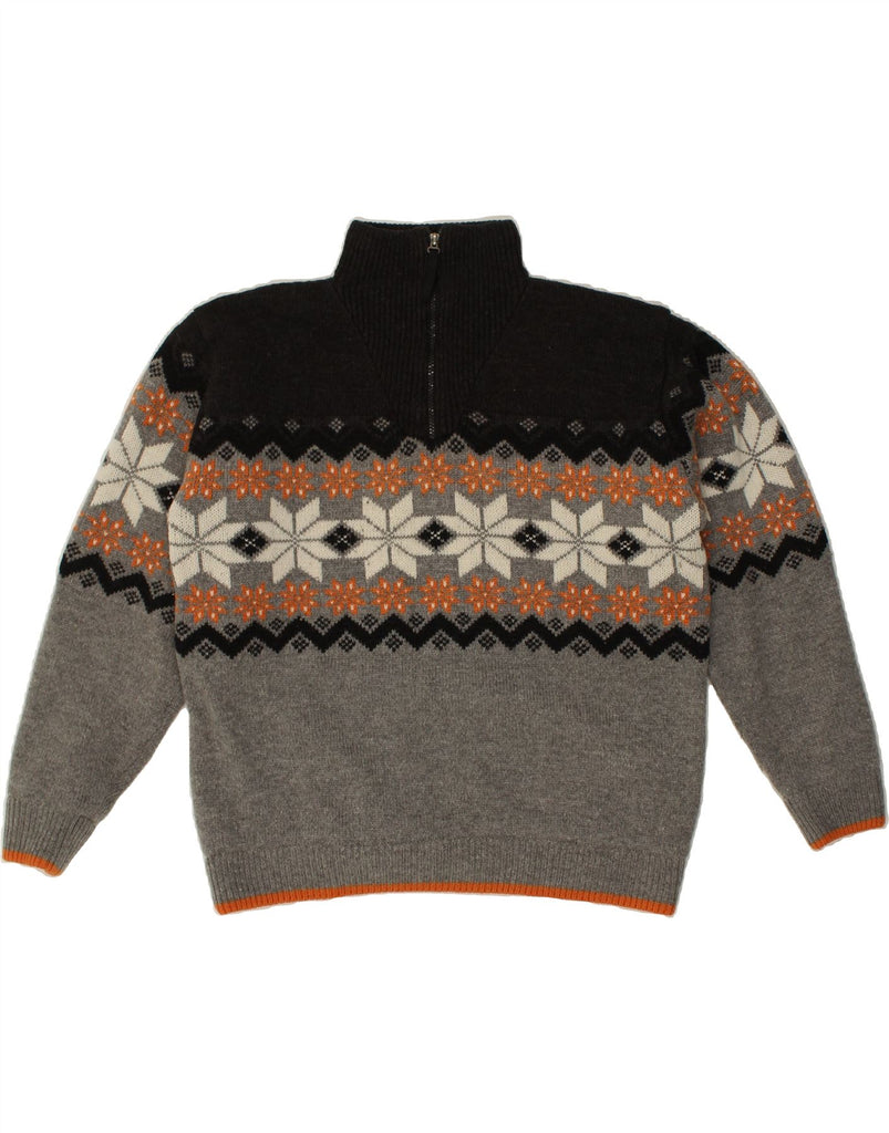 TCM Mens Zip Neck Jumper Sweater XL Grey Fair Isle Acrylic Vintage TCM and Second-Hand TCM from Messina Hembry 