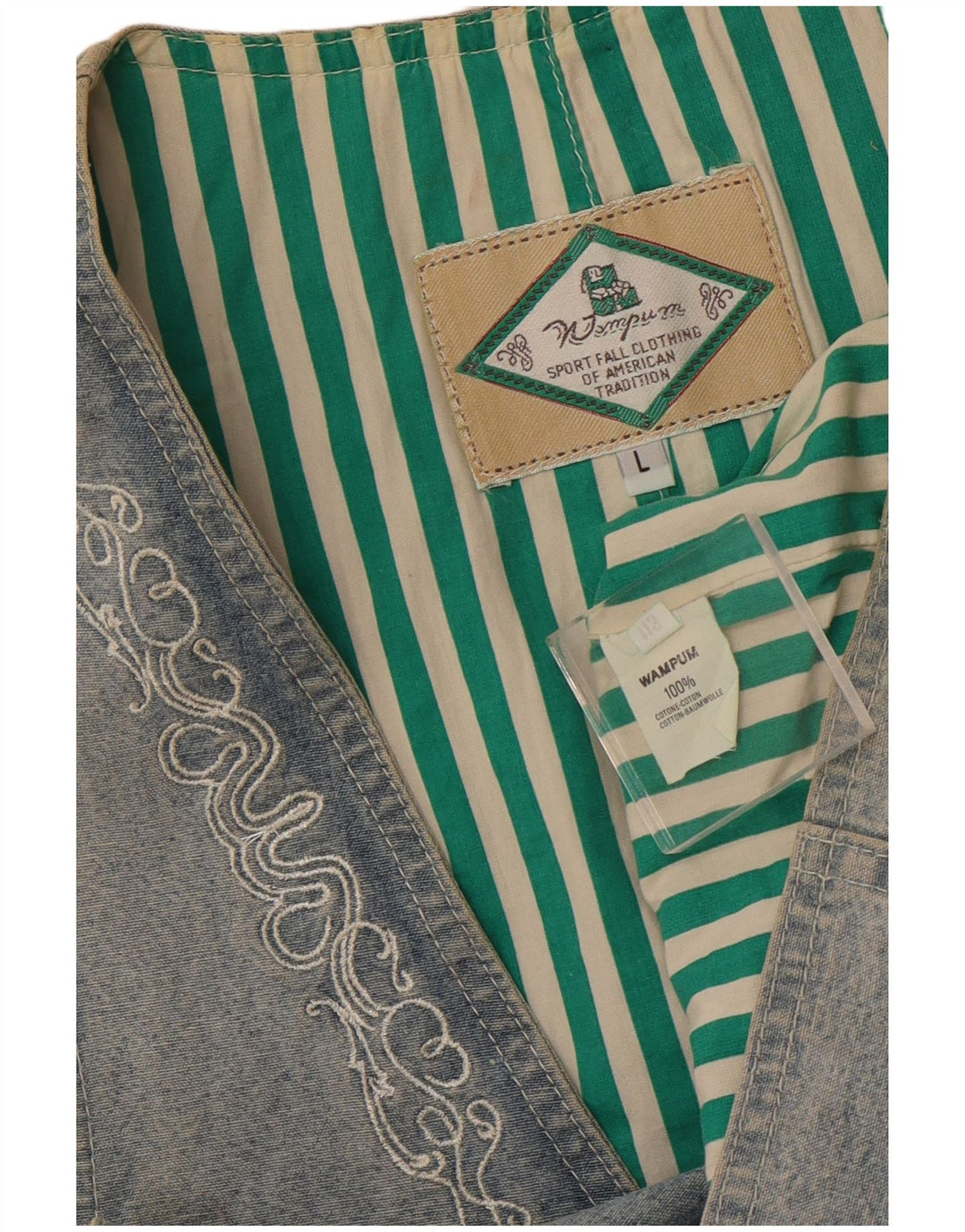 WAMPUM Womens Waistcoat UK 16 Large Blue Cotton