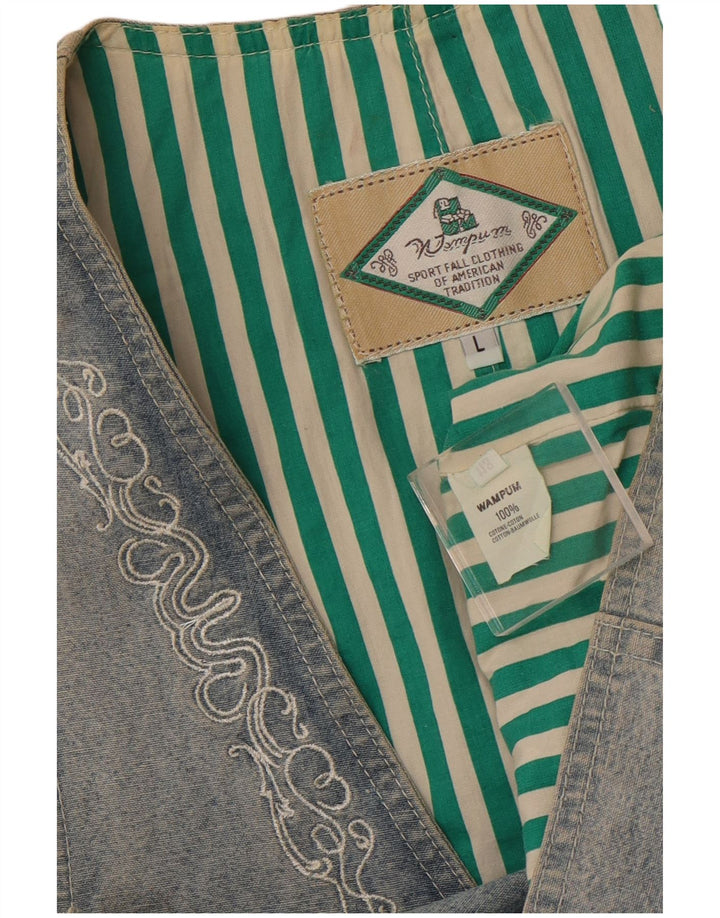 WAMPUM Womens Waistcoat UK 16 Large Blue Cotton