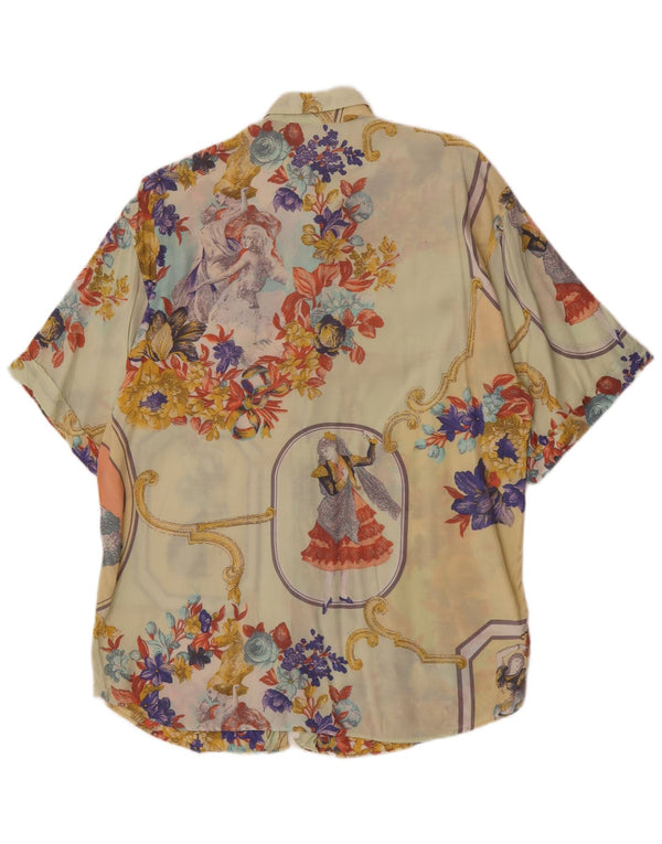 Vintage Mens Short Sleeve Shirt Medium Yellow Floral