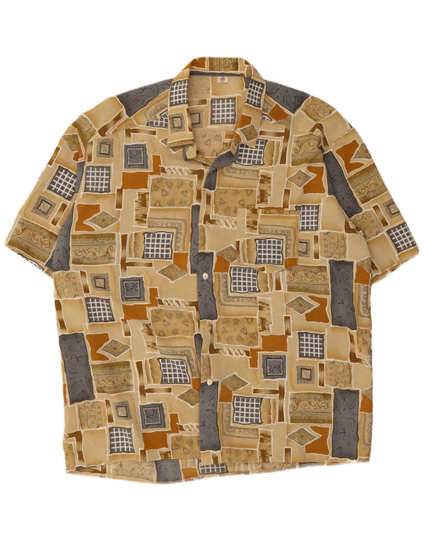 Vintage Mens Short Sleeve Shirt Size 45 XL Beige Patchwork