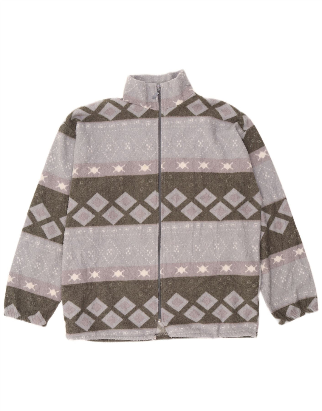 VINTAGE Mens Fleece Jacket UK 40 Large Grey Geometric