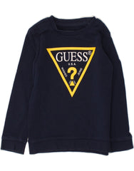 GUESS Boys Graphic Sweatshirt Jumper 3-4 Years Navy Blue Cotton