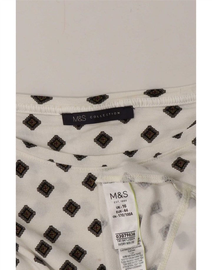 Marks & Spencer Womens Long Sleeve Tunic Top UK 16 Large White Geometric