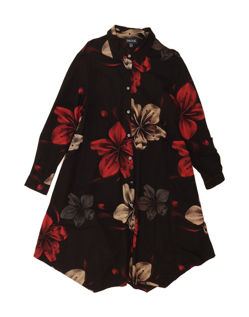 SALOOS Womens Shirt Dress UK 12 Medium  Black Floral Cotton Vintage Saloos and Second-Hand Saloos from Messina Hembry 