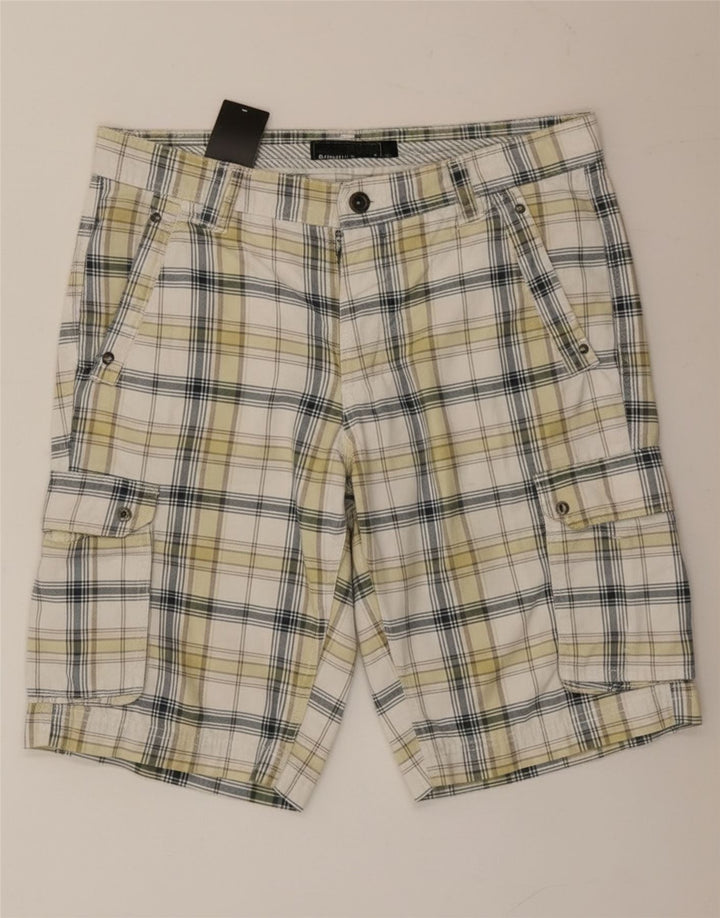Angelo Litrico Mens Cargo Shorts IT 50 Large W34  White Check Cotton
