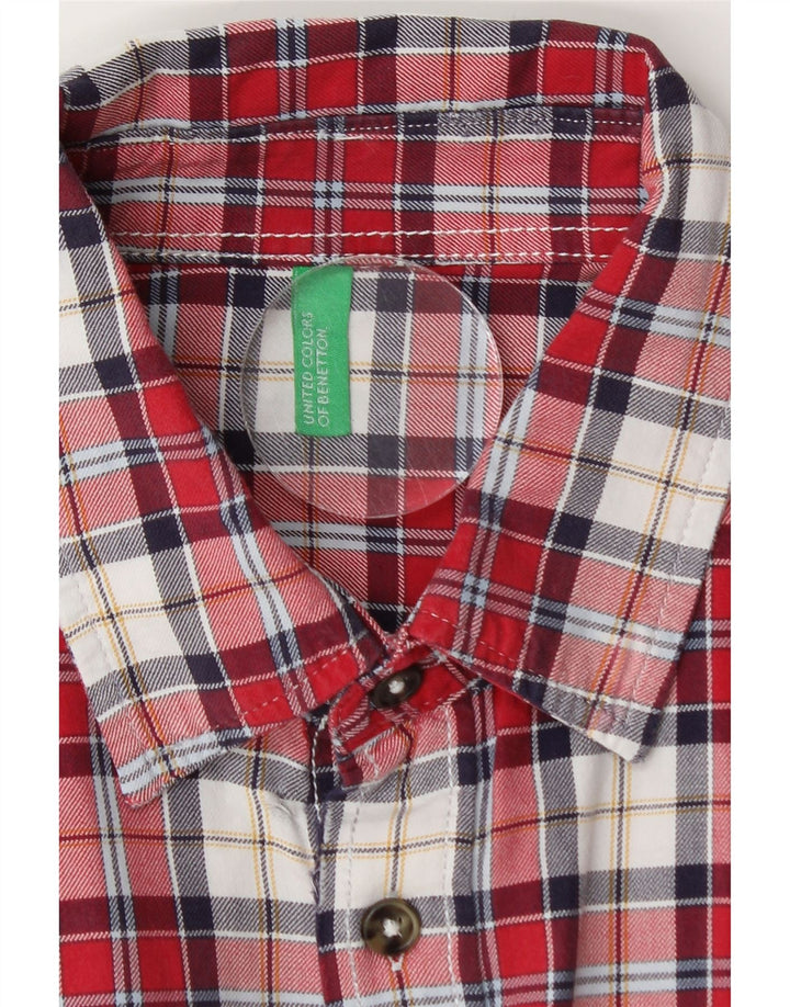 Benetton Mens Flannel Shirt Medium Red Plaid