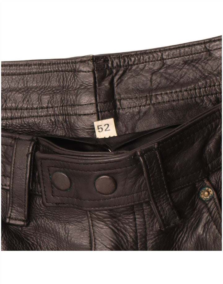 Vintage Mens Straight Leather Trousers W32 L33 Black Leather