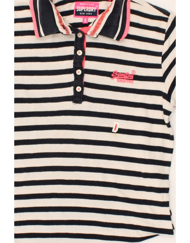 SUPERDRY Womens Polo Shirt UK 6 XS Black Striped | Vintage Superdry | Thrift | Second-Hand Superdry | Used Clothing | Messina Hembry 