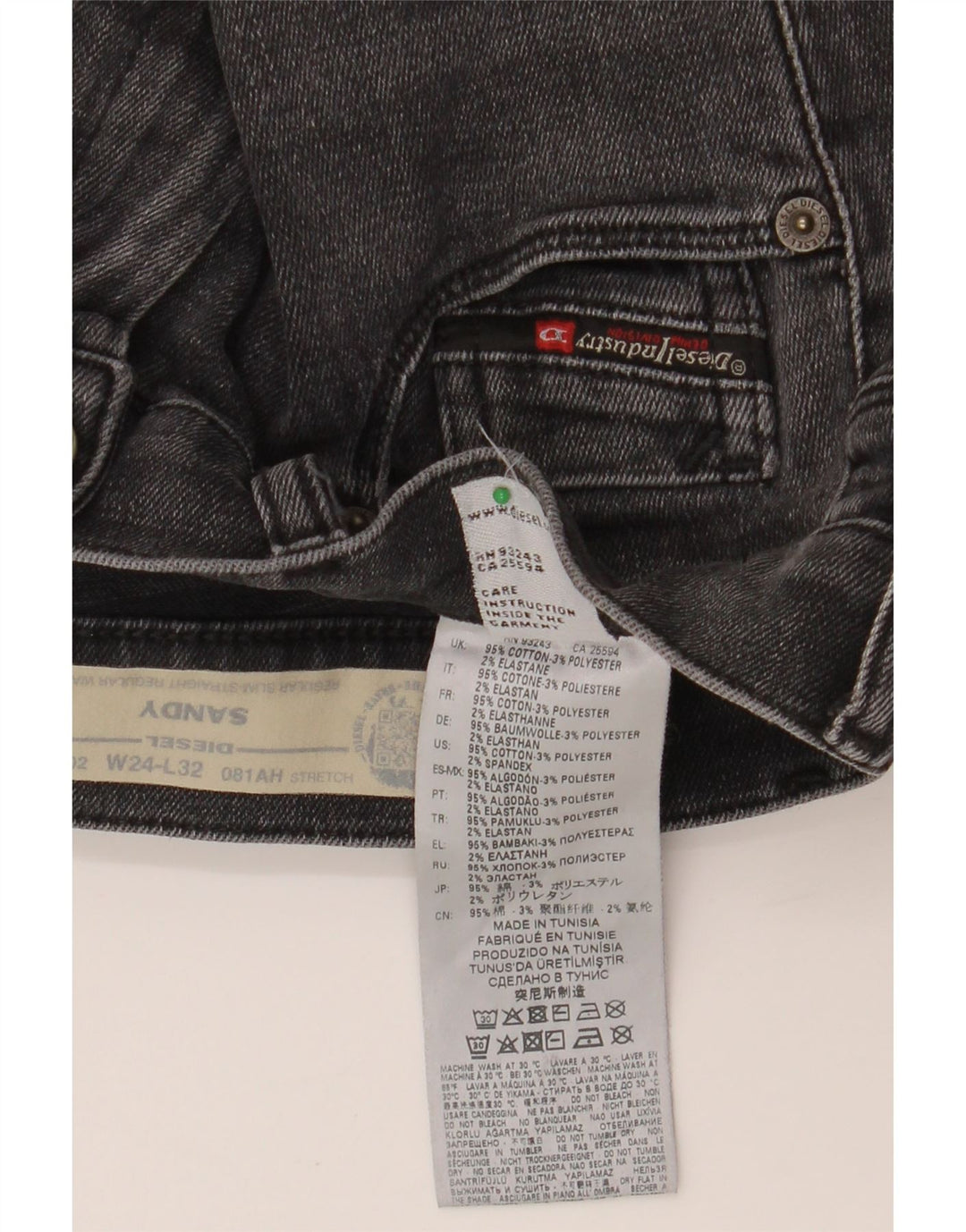 DIESEL Womens Sandy Regular Slim Fit Straight Jeans W24 L32 Grey Cotton