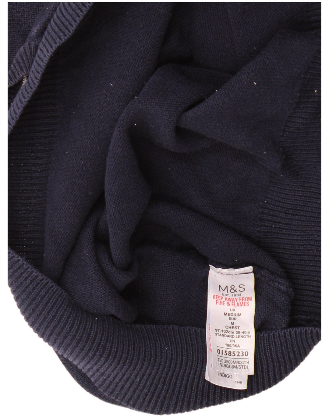 Marks & Spencer Mens V-Neck Jumper Sweater Medium Navy Blue Cotton