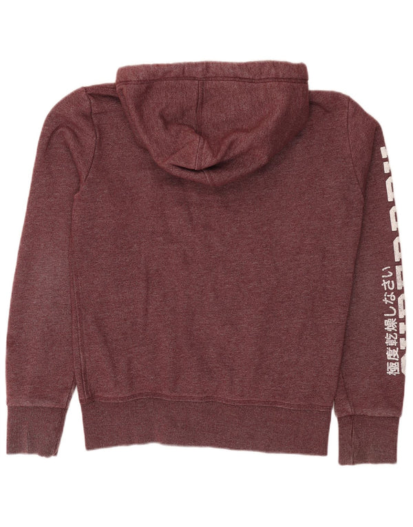 SUPERDRY Mens Graphic Zip Hoodie Sweater Small Burgundy Cotton