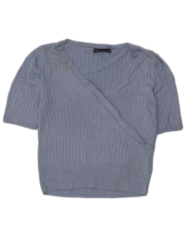 Marks & Spencer Womens Crop Blouse Top UK 12 Medium Blue Viscose