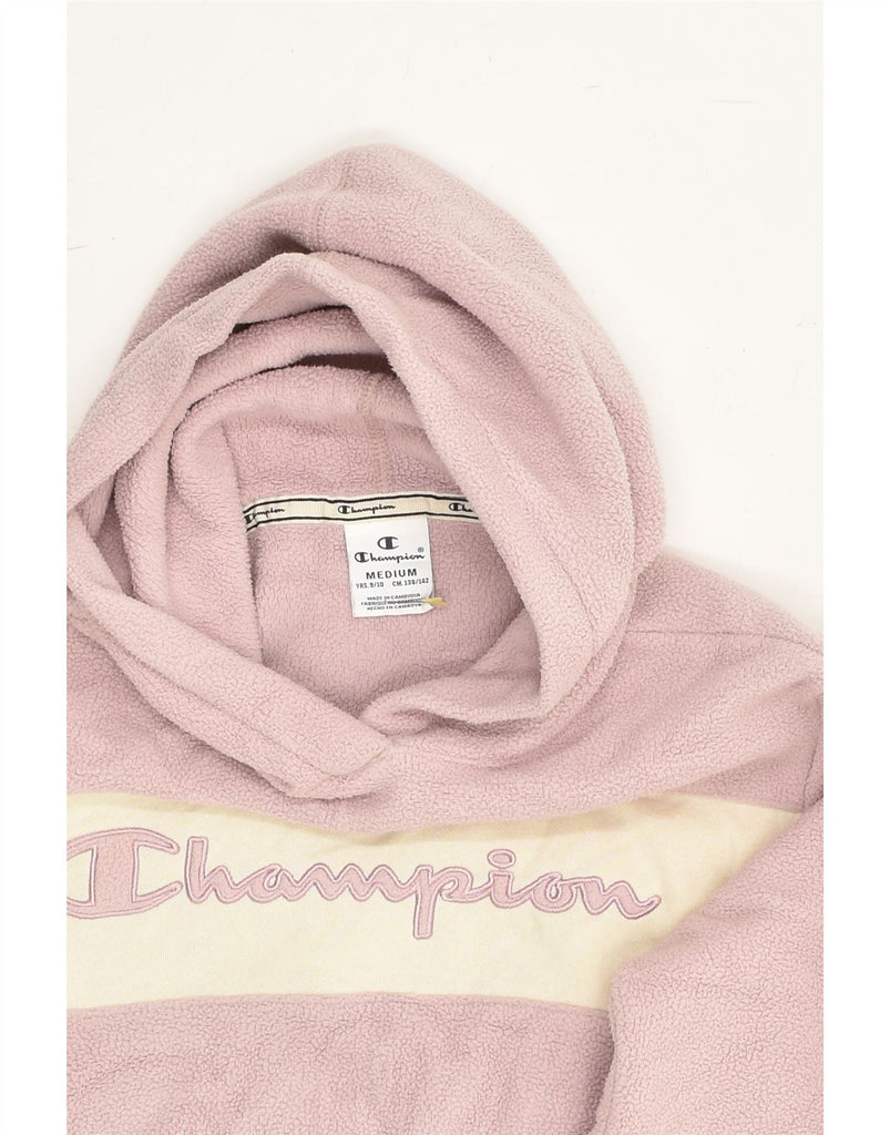 CHAMPION Girls Graphic Hooded Fleece Jumper 9-10 Years Medium Pink | Vintage Champion | Thrift | Second-Hand Champion | Used Clothing | Messina Hembry 