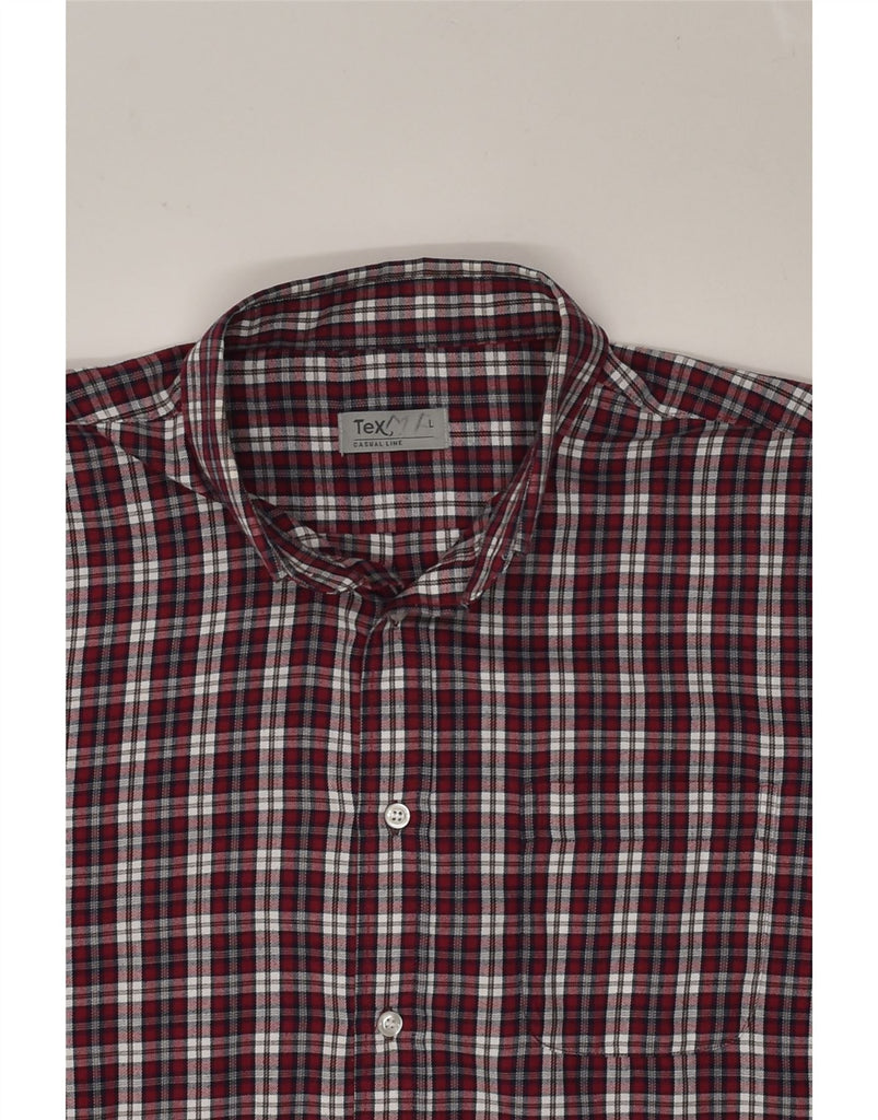 VINTAGE Mens Shirt Large Maroon Check Polyester | Vintage Vintage | Thrift | Second-Hand Vintage | Used Clothing | Messina Hembry 