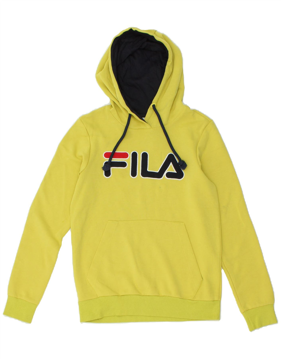 FILA Mens Graphic Hoodie Jumper Small Yellow Cotton Vintage Fila and Second-Hand Fila from Messina Hembry 