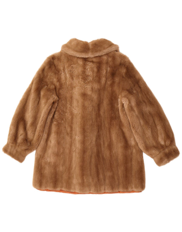 Tissavel Womens Faux Fur Coat UK 10 Small Brown Acrylic