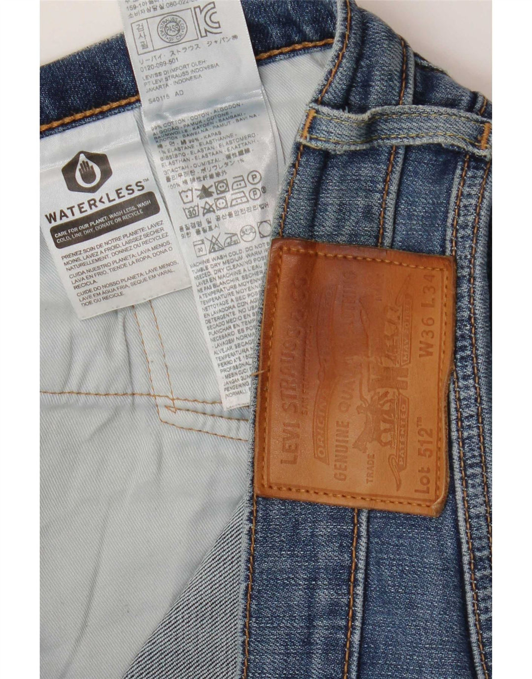 Levi's Mens 512 Slim Tapered Jeans W36 L34 Blue Cotton