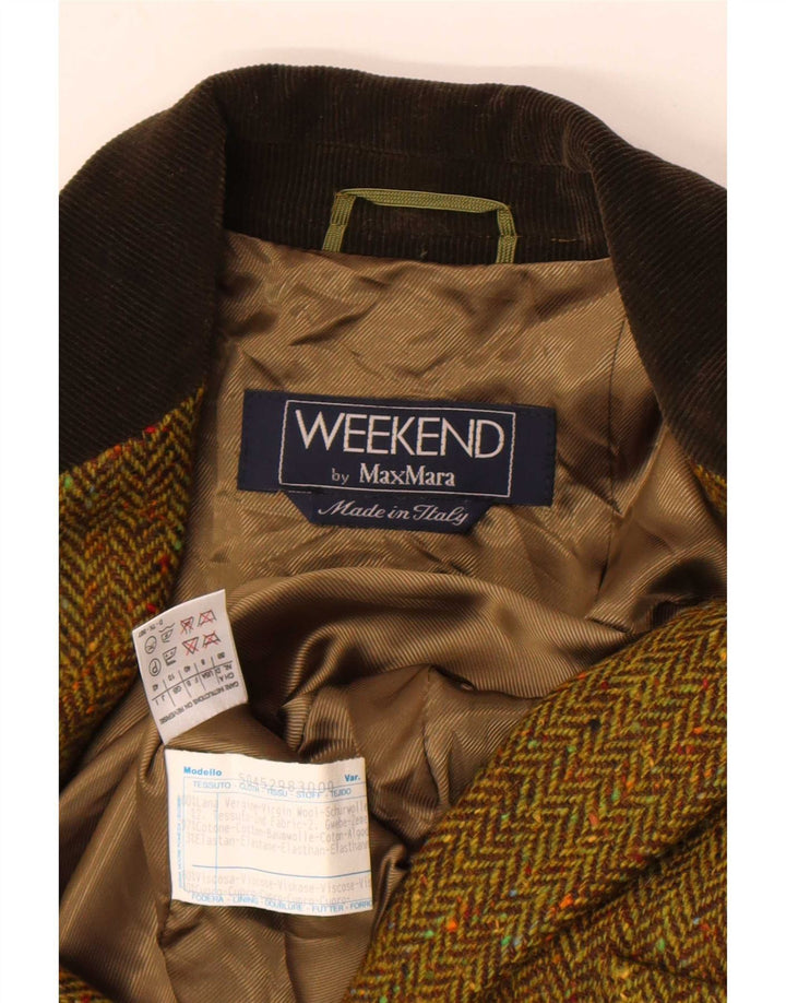 Max Mara Womens 3 Button Blazer Jacket UK 10 Small Khaki Herringbone