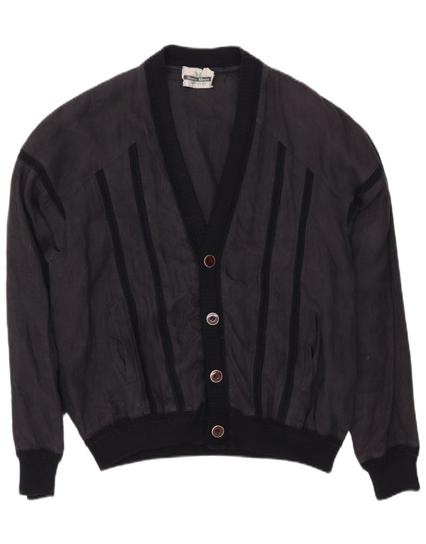 Vintage Mens Bomber Jacket UK 40 Large Navy Blue Striped Linen