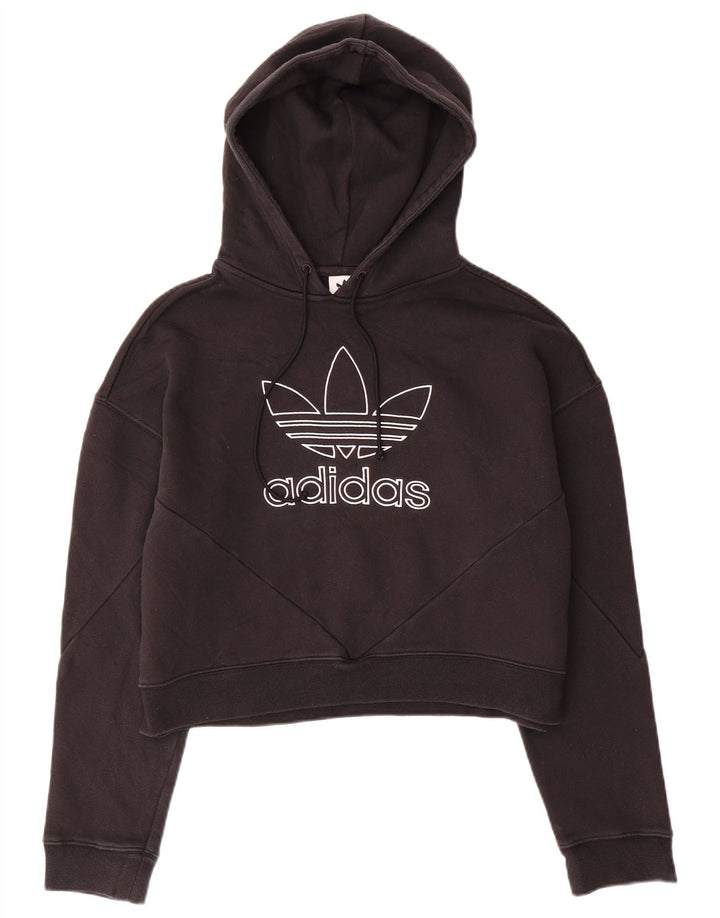 ADIDAS Womens Oversized Graphic Hoodie Jumper UK 10 Small  Black Cotton