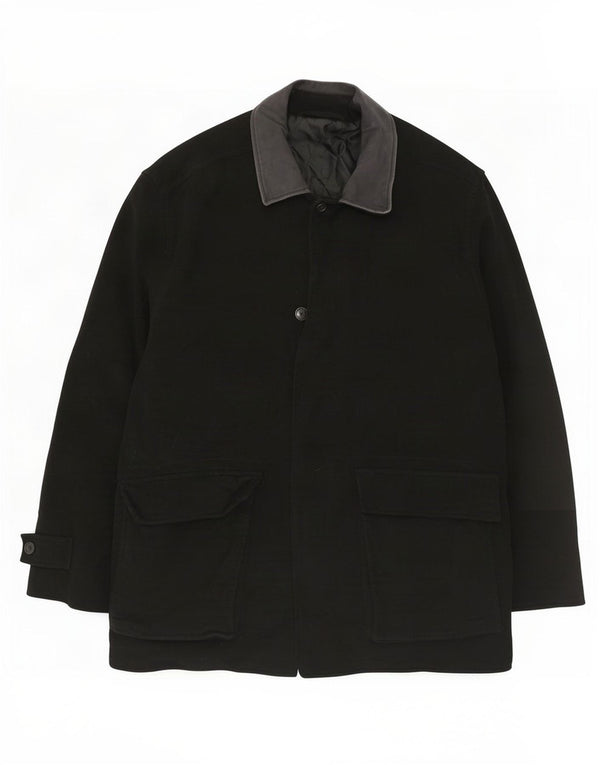 Marks & Spencer Mens Overcoat UK 44 2XL Black Cotton