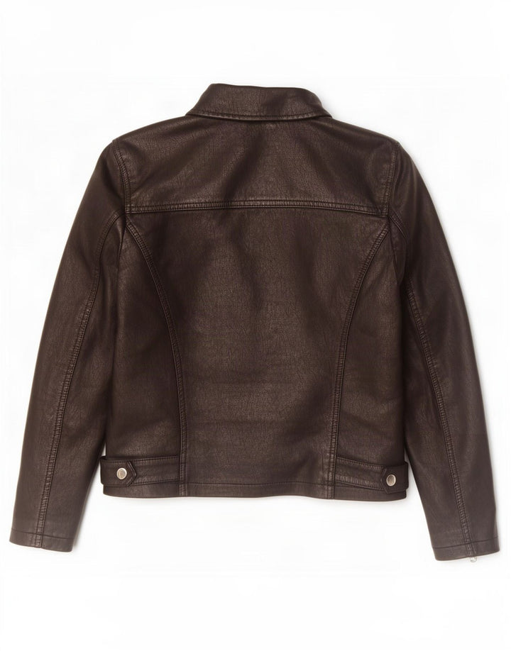 Topshop Womens Faux Leather Biker Jacket UK 8 Small Black Polyester