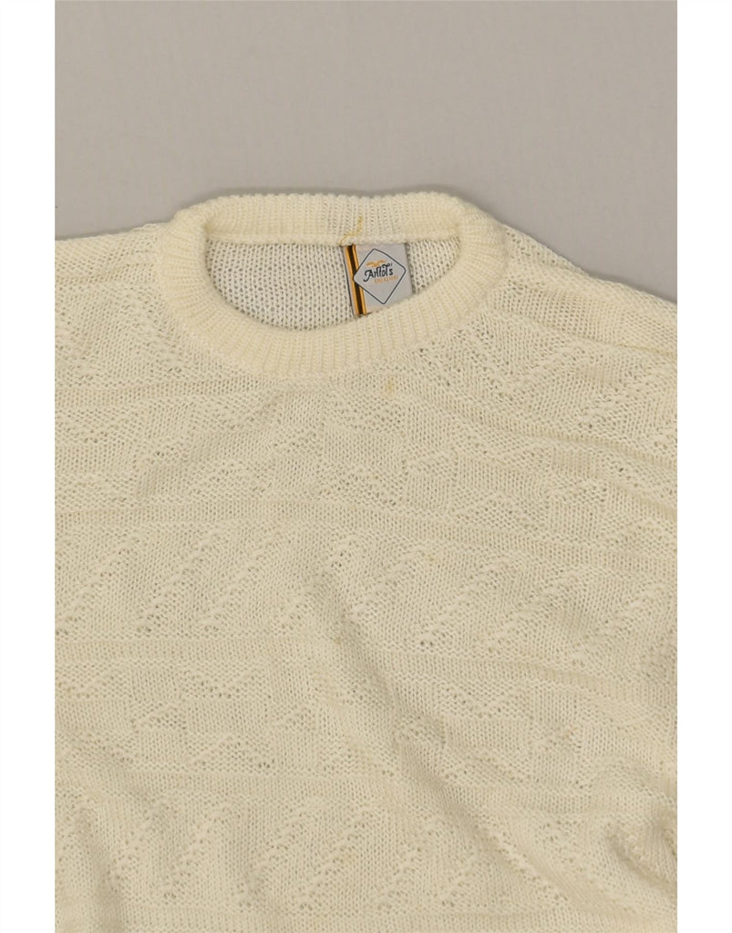 VINTAGE Mens Crew Neck Jumper Sweater Medium Off White | Vintage Vintage | Thrift | Second-Hand Vintage | Used Clothing | Messina Hembry 